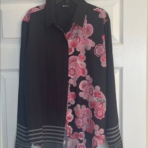 DKNY Men's Black Shirt with Pink Floral Design